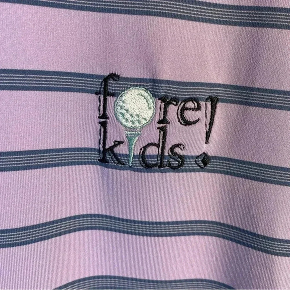 TURTLESON Large Lavender Blue Stripe Polo Shirt Golf Performance Zurich Fore Kid - Picture 4 of 11